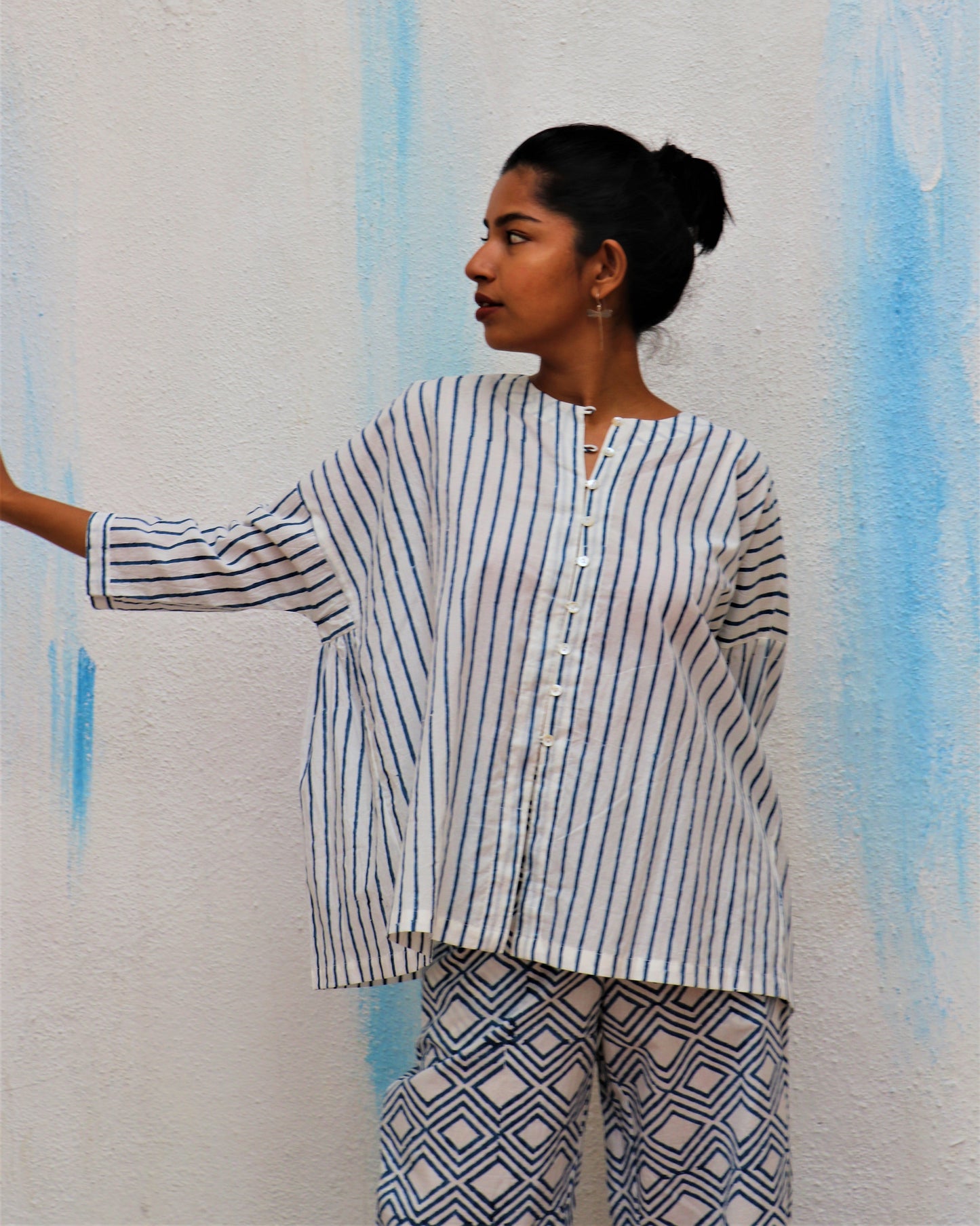 Chidiyaa White Stripes Block Printed Cotton Top - Wic