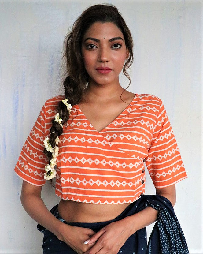 Chidiyaa Orange Cotton Blouse