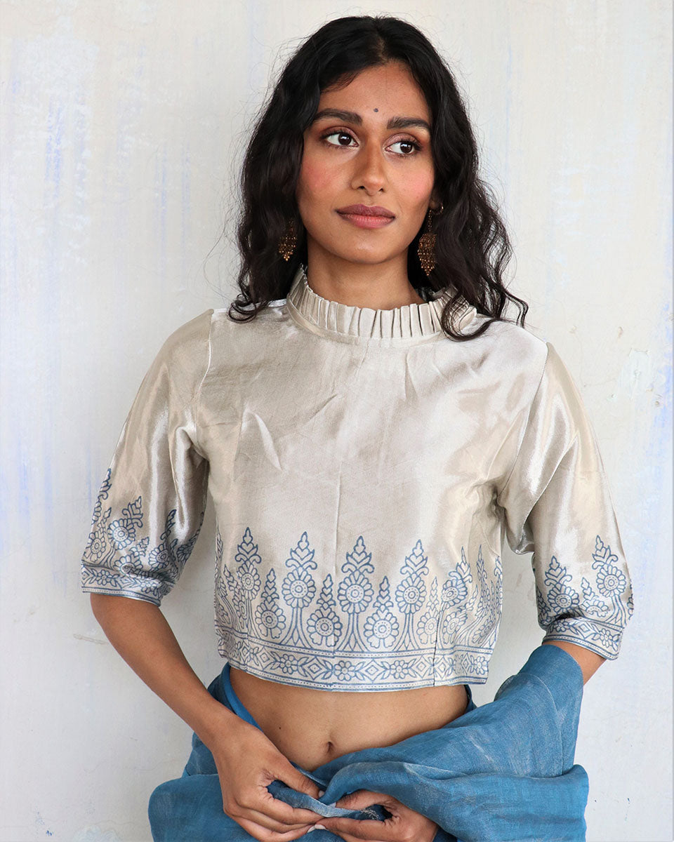 Chidiyaa Grey Mashru Silk Blouse