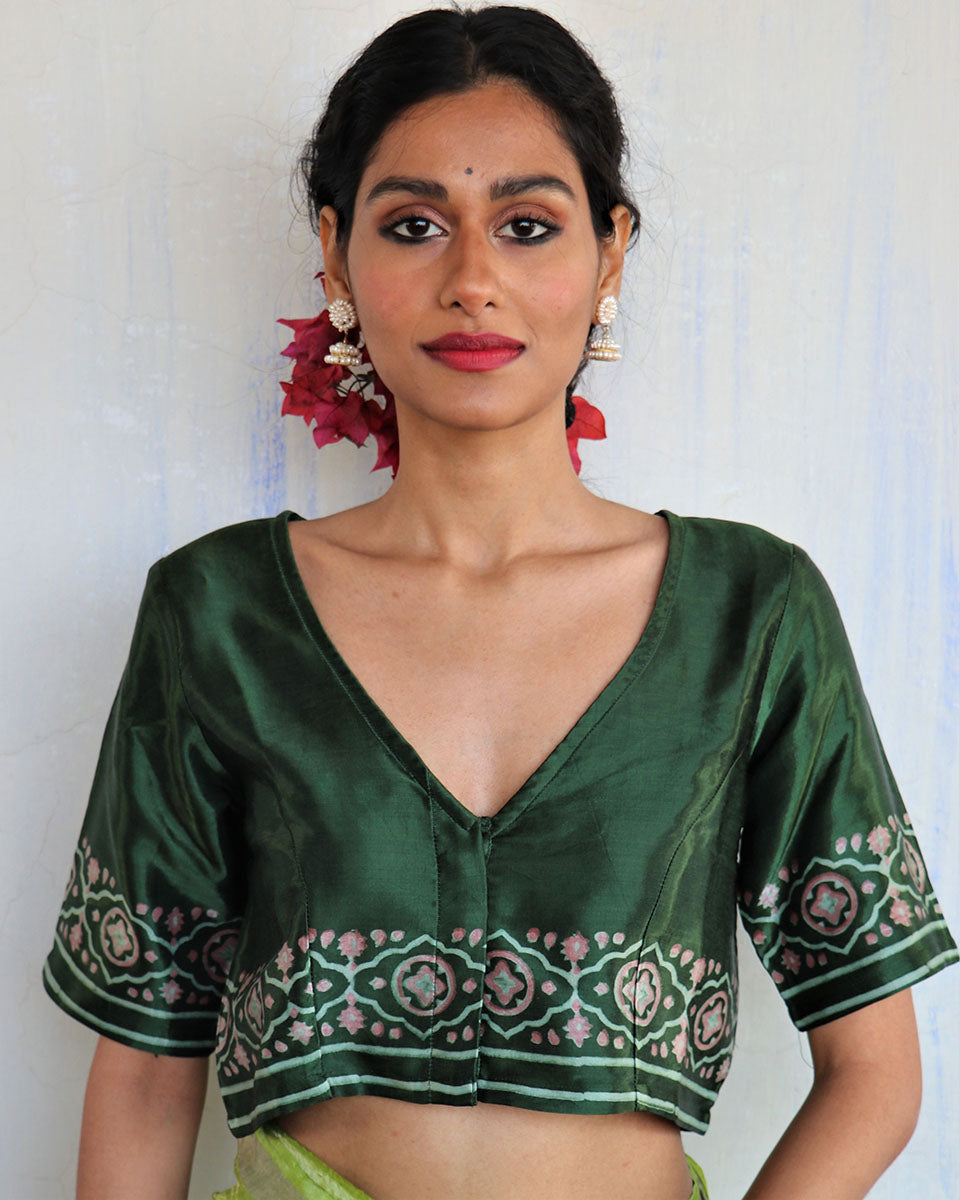 Chidiyaa Green Mashru Silk Blouse