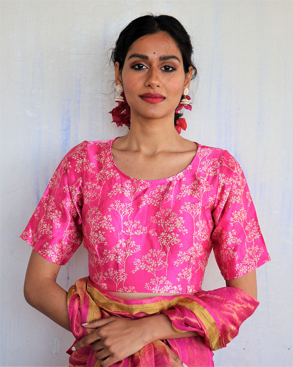 Chidiyaa Pink Mashru Silk Blouse