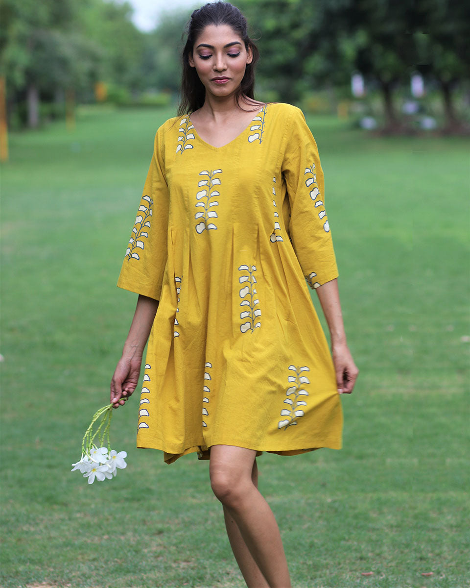 Chidiyaa Mustard Cotton Dress