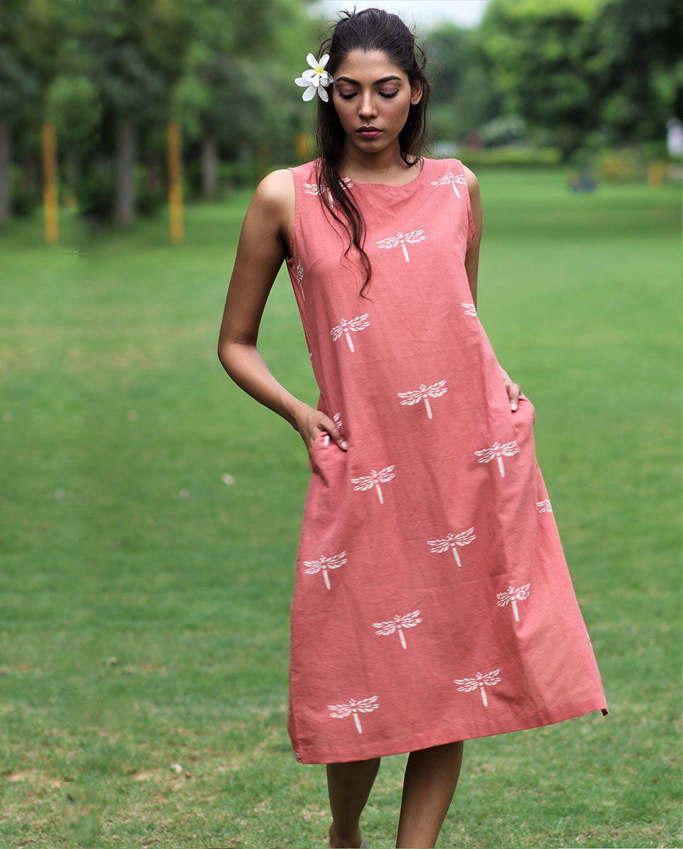 Chidiyaa Coral Cotton Dress
