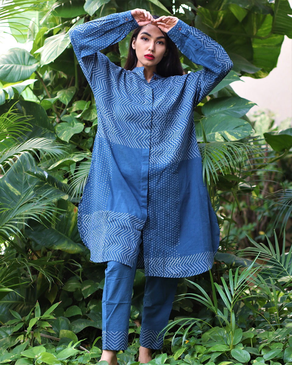 Chidiyaa Calm Indigo Block Printed Cotton Kurta - Fursat (Set of 2)