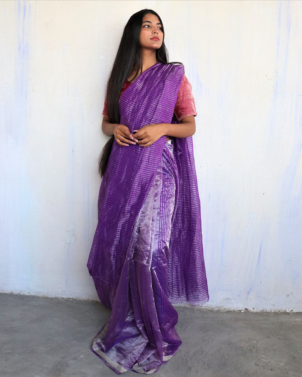 Chidiyaa Purple Mulberry Silk Saree with Unstitched Blouse