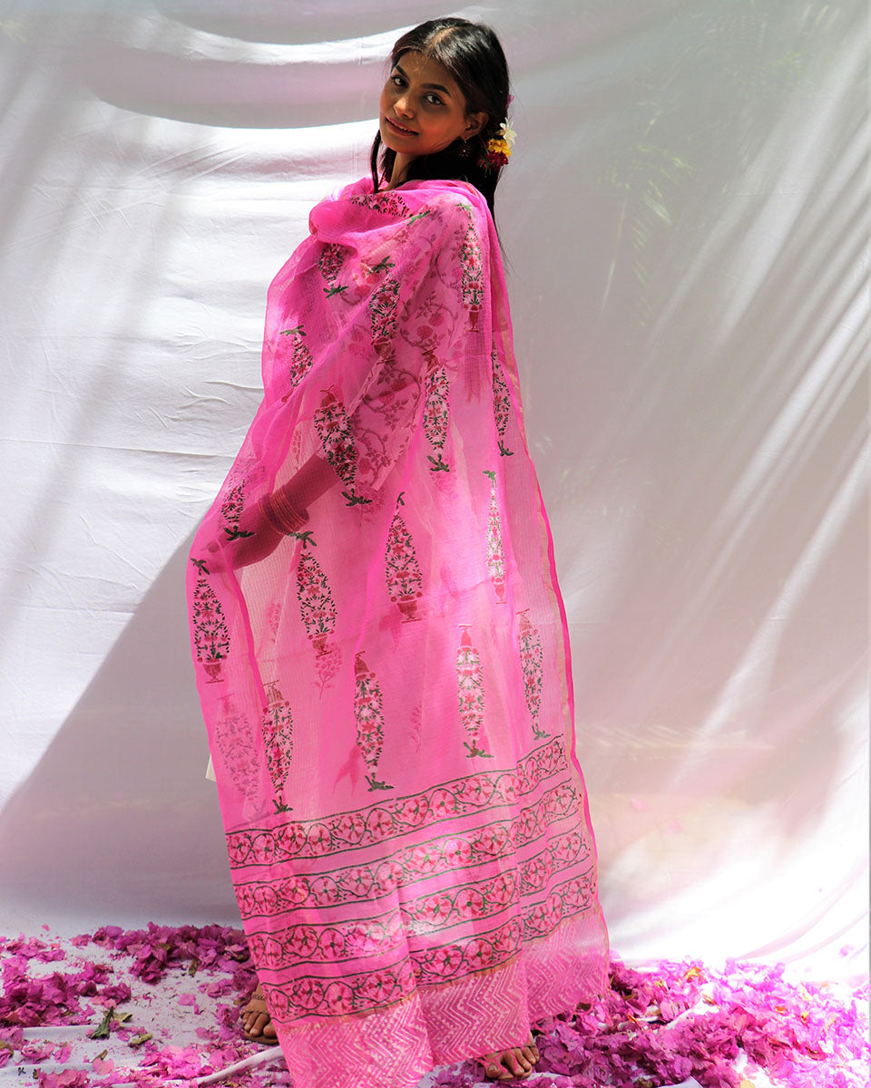 Chidiyaa Rani Leaf Kota Hand Printed Dupatta - Fos