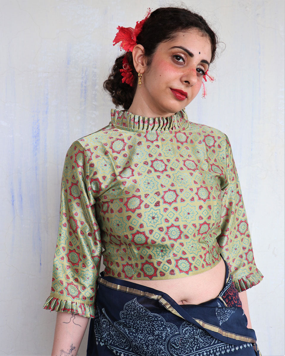 Chidiyaa Green Mashru Silk Blouse