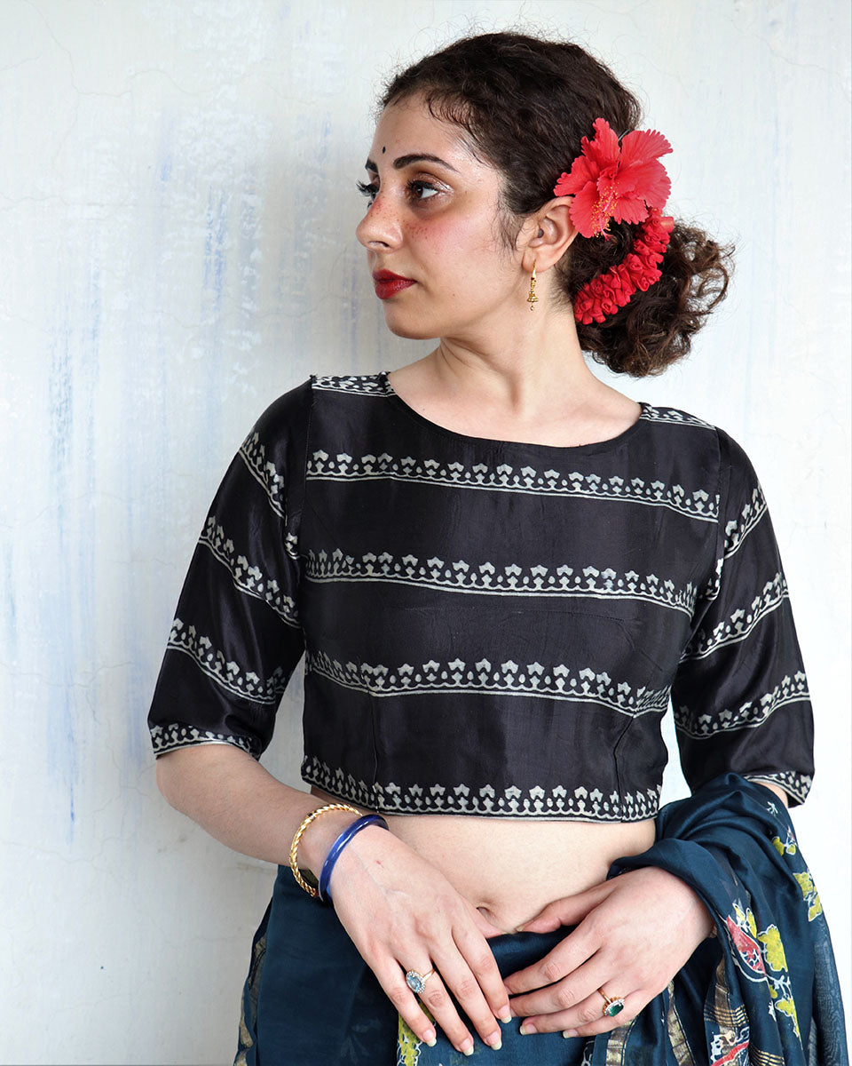 Chidiyaa Black Mashru Silk Blouse