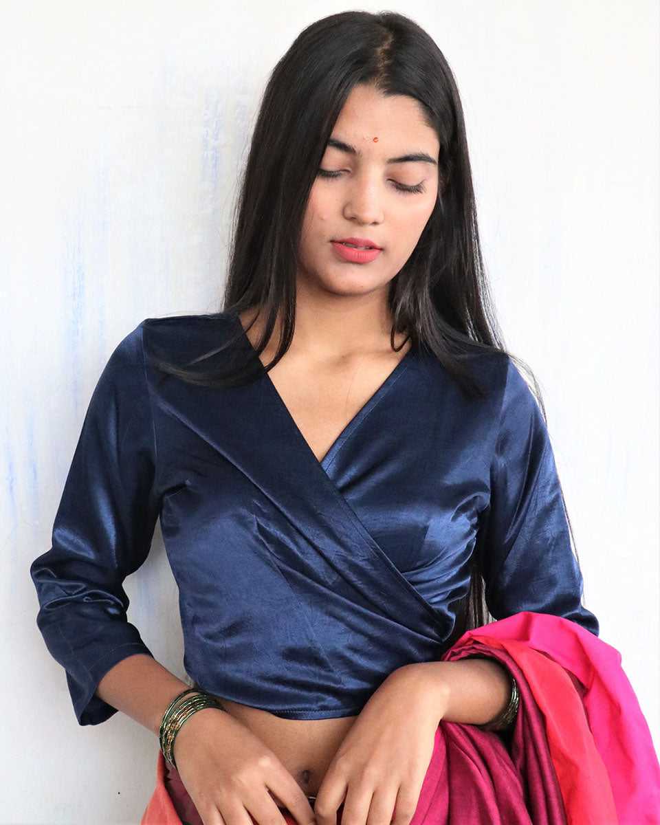 Chidiyaa Navy Blue Mashru Silk Blouse