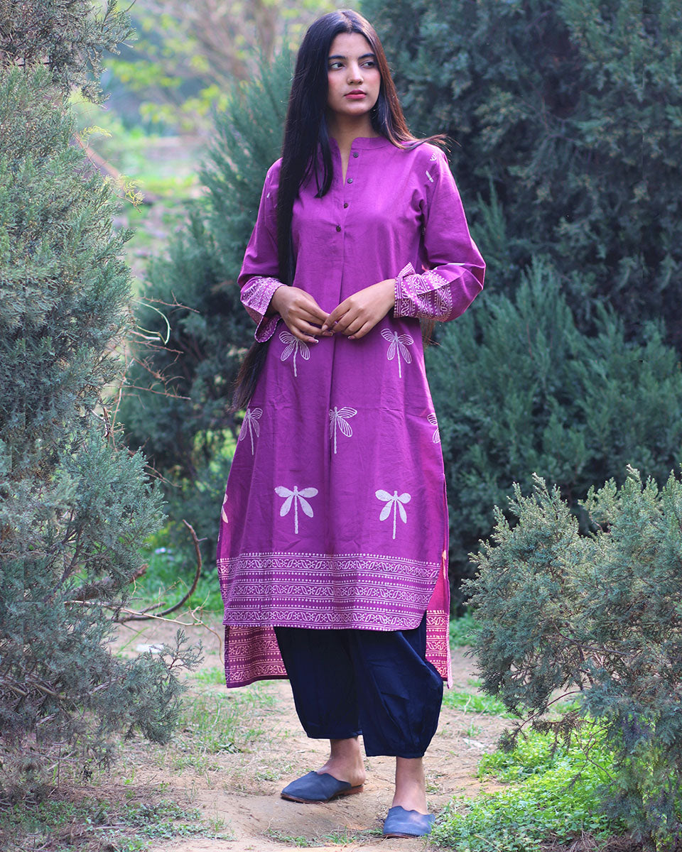Chidiyaa Purple Cotton Kurti, Pant (Set of 2)