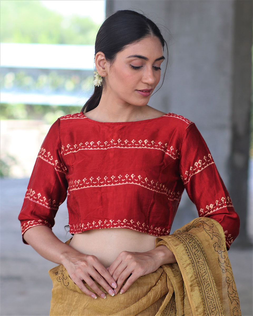 Chidiyaa Red Mashru Silk Blouse