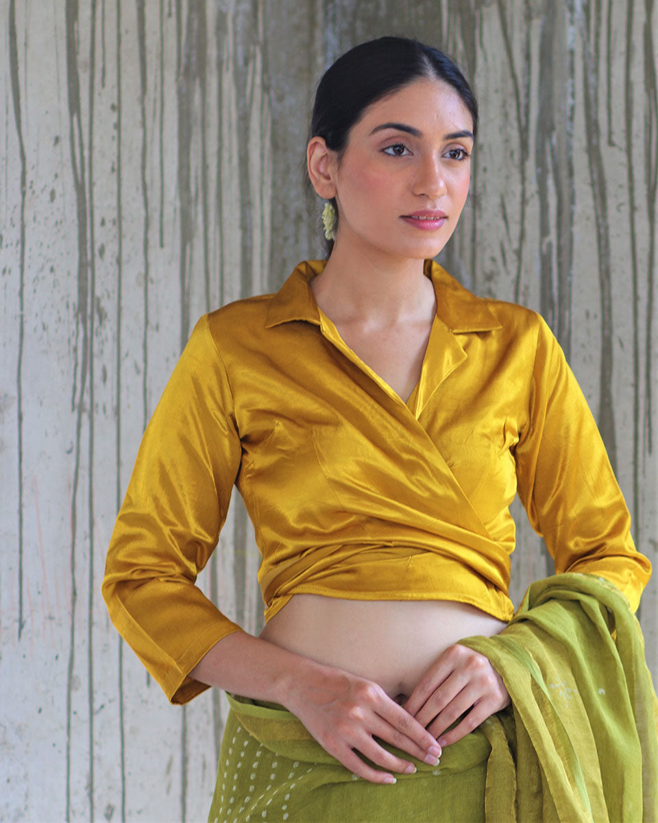 Chidiyaa Yellow Mashru Silk Blouse
