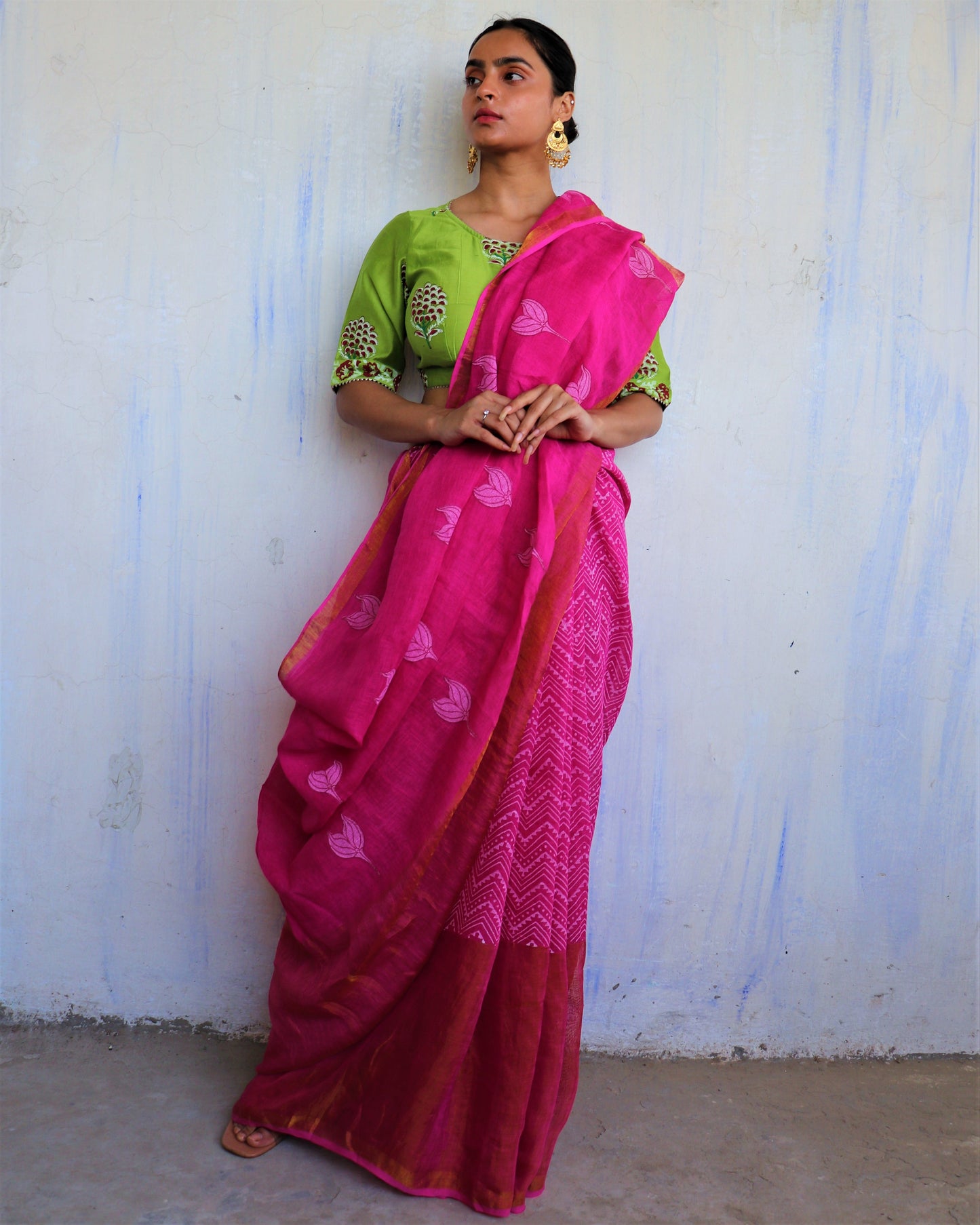 Chidiyaa Sohana Rani Handwoven Linen Zari Saree with Unstitched Blouse - Soni
