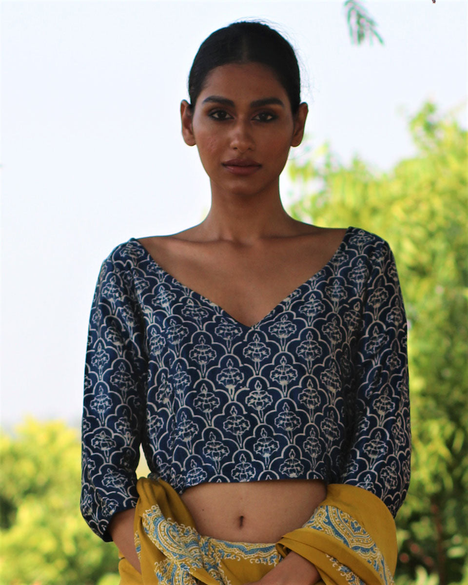 Chidiyaa Blue Mashru Silk Blouse