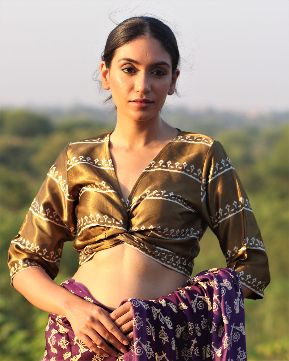 Chidiyaa Olive Mashru Silk Blouse