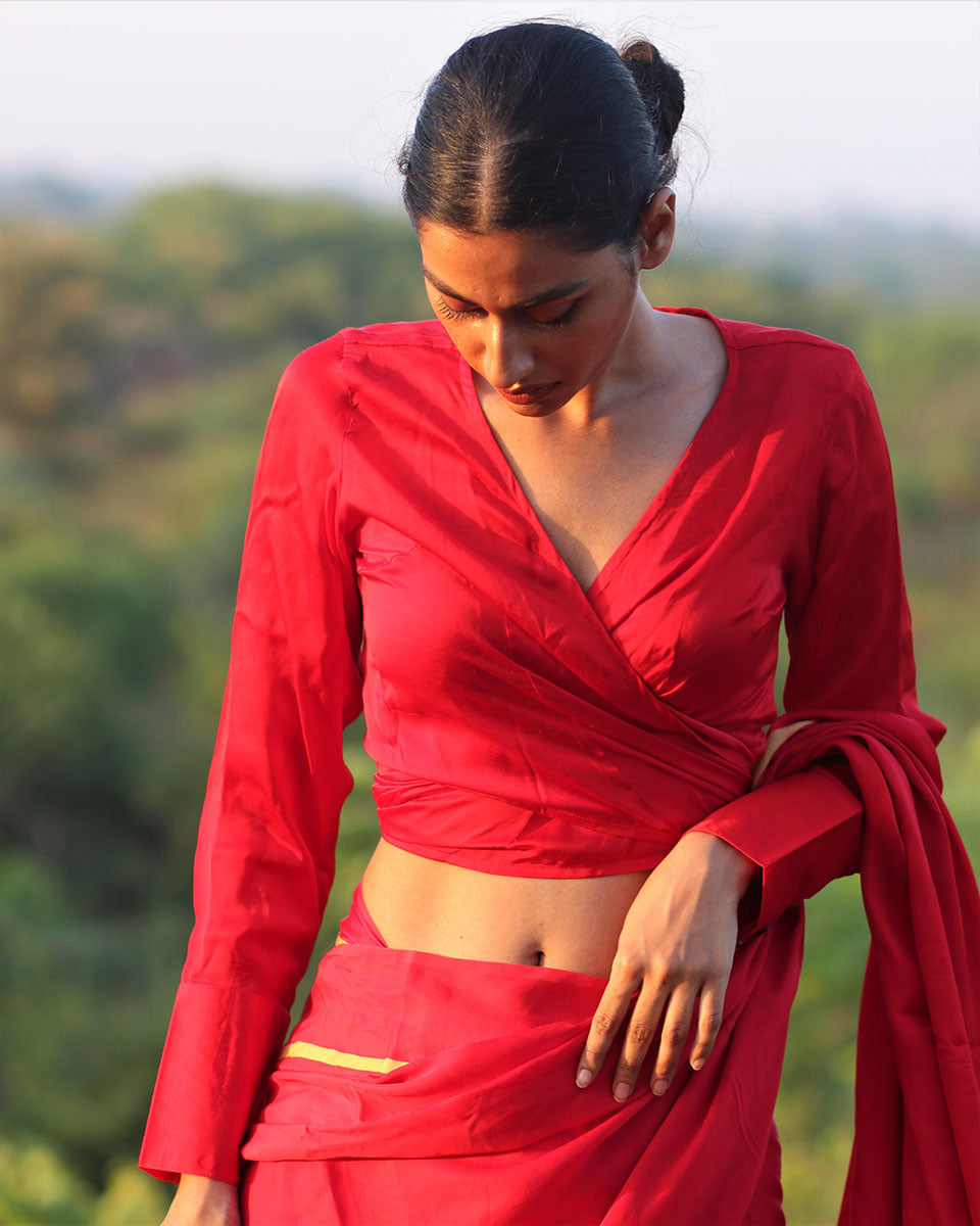 Chidiyaa Red Mashru Silk Blouse