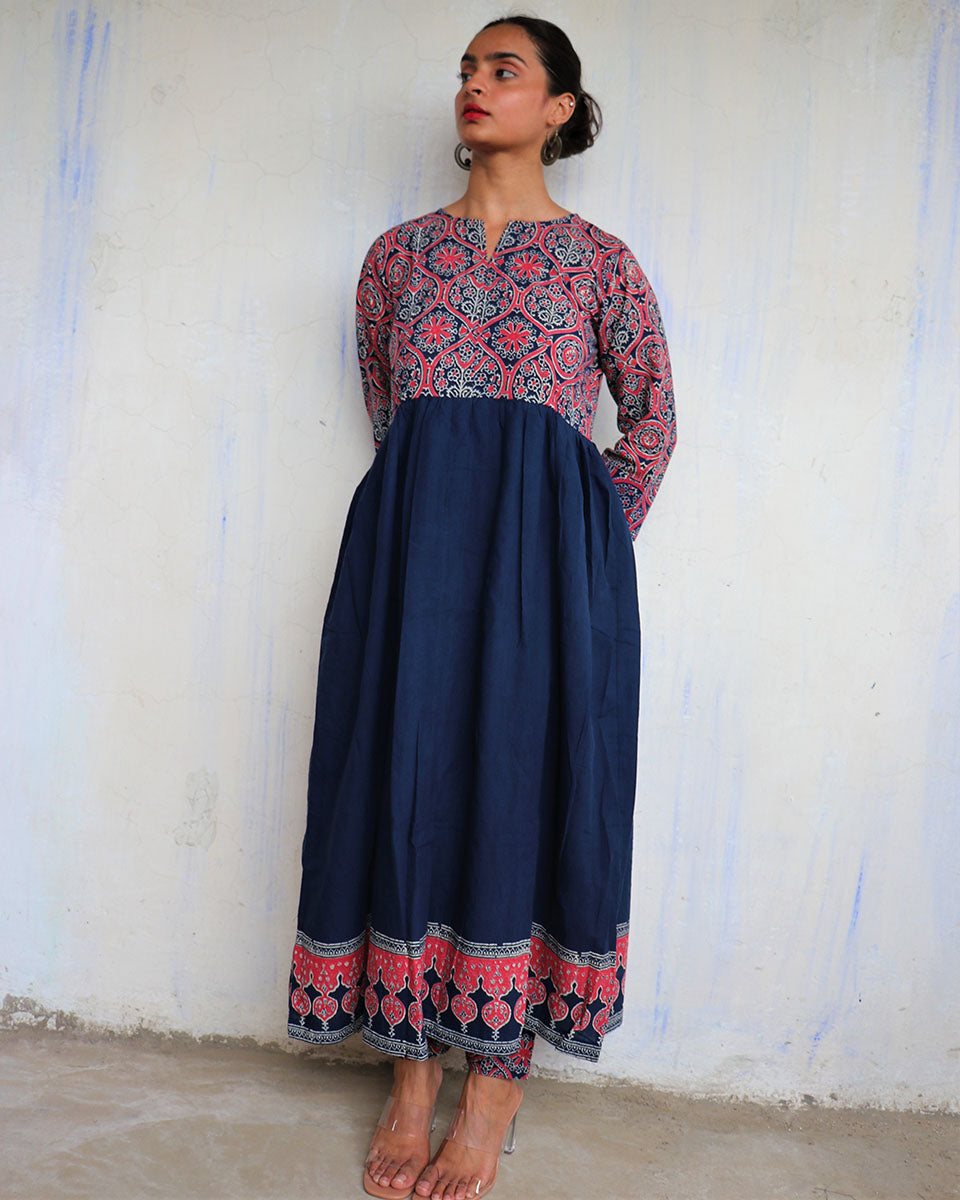 CHIDIYAA Blue Pure Cotton Block Printed Kurta Set Mono (Set of 2)