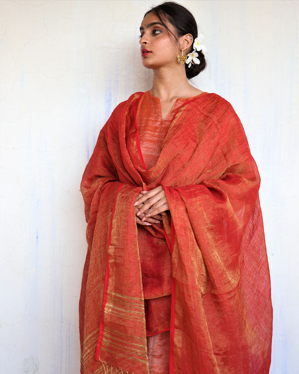 Chidiyaa Rust Hand Woven Dupatta Roshni