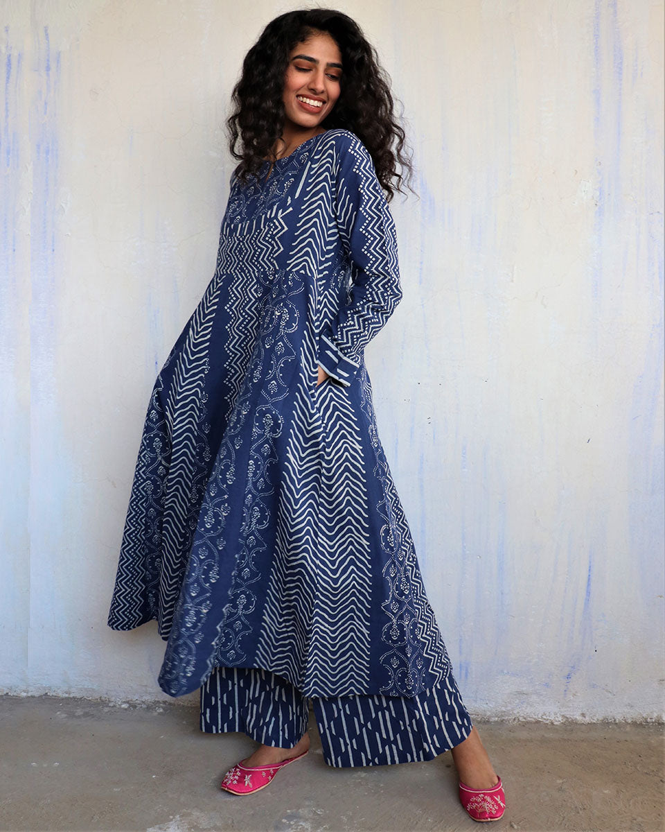 Chidiyaa Blue Cotton Kurta, Palazzo (Set of 2)