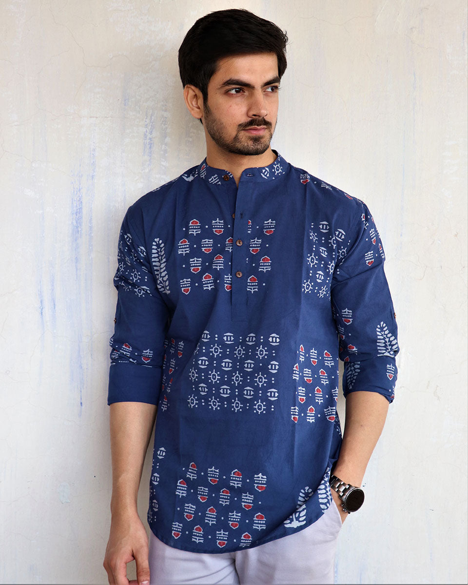 Chidiyaa Blue Cotton Short Kurta