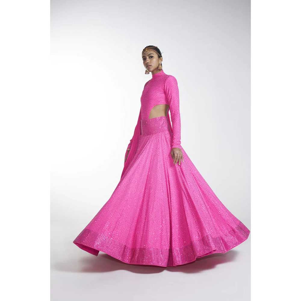 ITRH Hot Pink Rosse Lehenga (Set of 3)