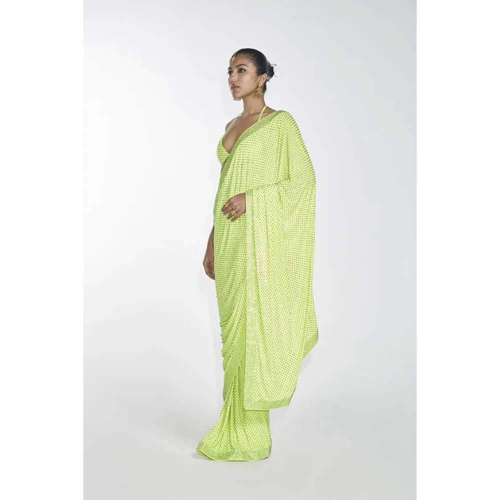ITRH Neon Paradise Saree with Stitched Blouse (Set of 2)