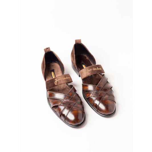 Jatin Malik Coffee Brush off closed toe Peshawari Formal Shoes