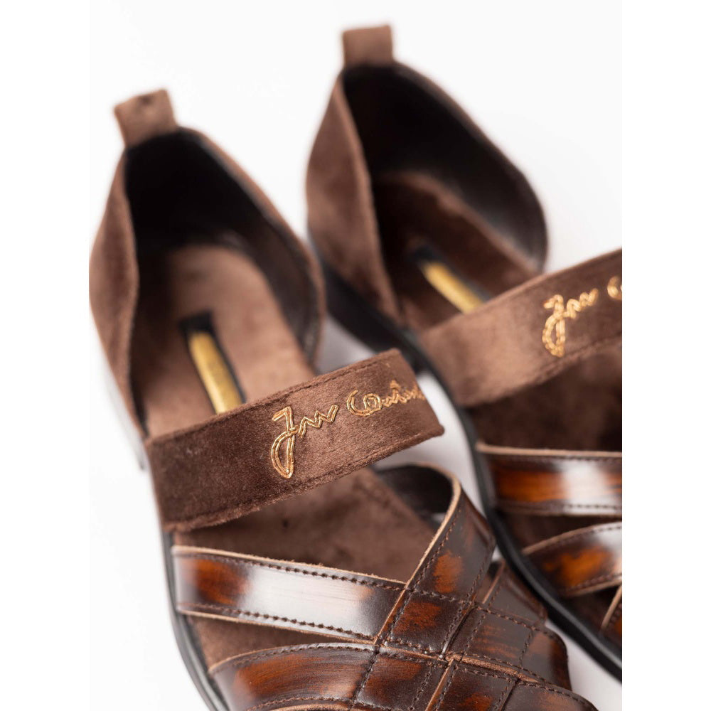 Jatin Malik Coffee Brush off closed toe Peshawari Formal Shoes