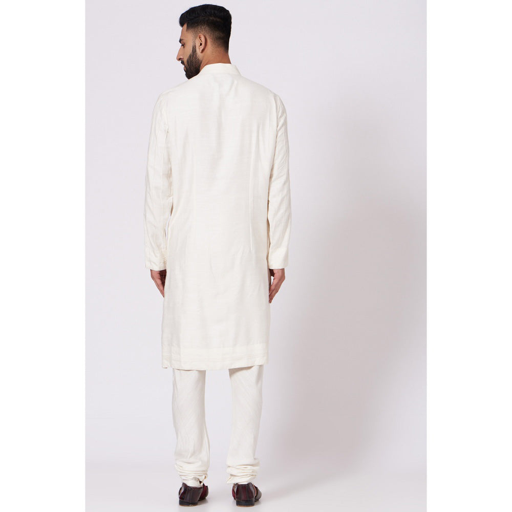 Jatin Malik Ivory Shoulder Buttoned Kurta (Set of 2)