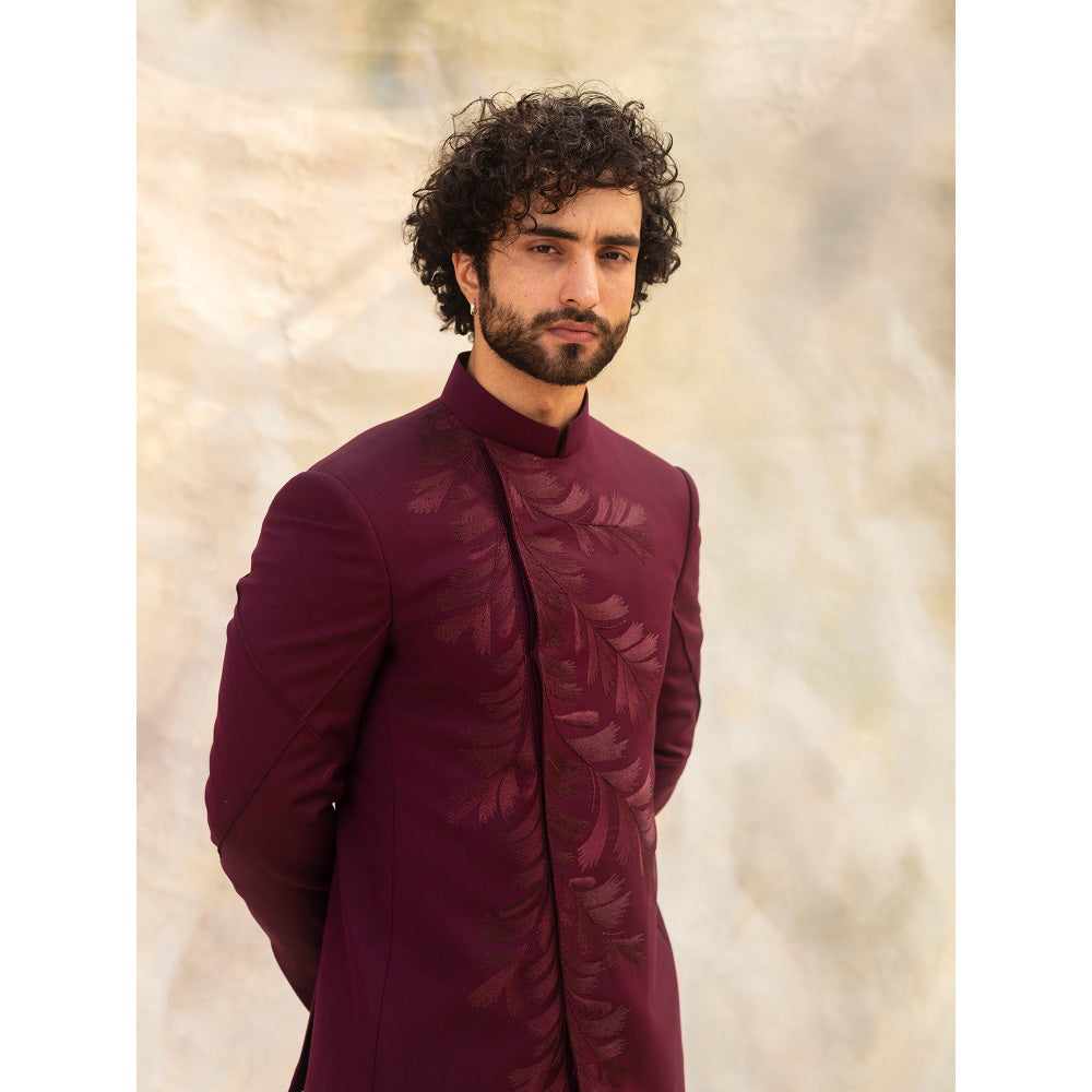 Jatin Malik Wine Fractal Bandhgala (Set of 3)