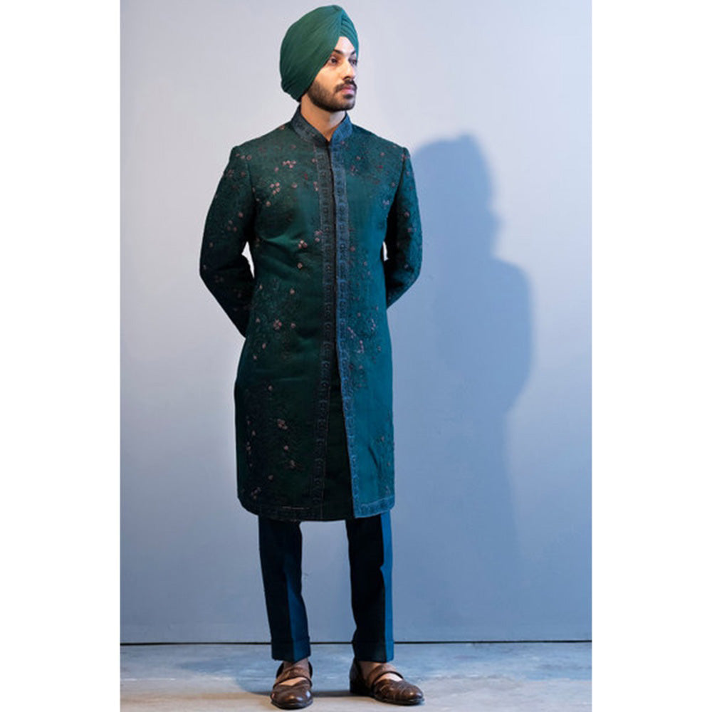 Jatin Malik Forest Green Sherwani (Set of 5)
