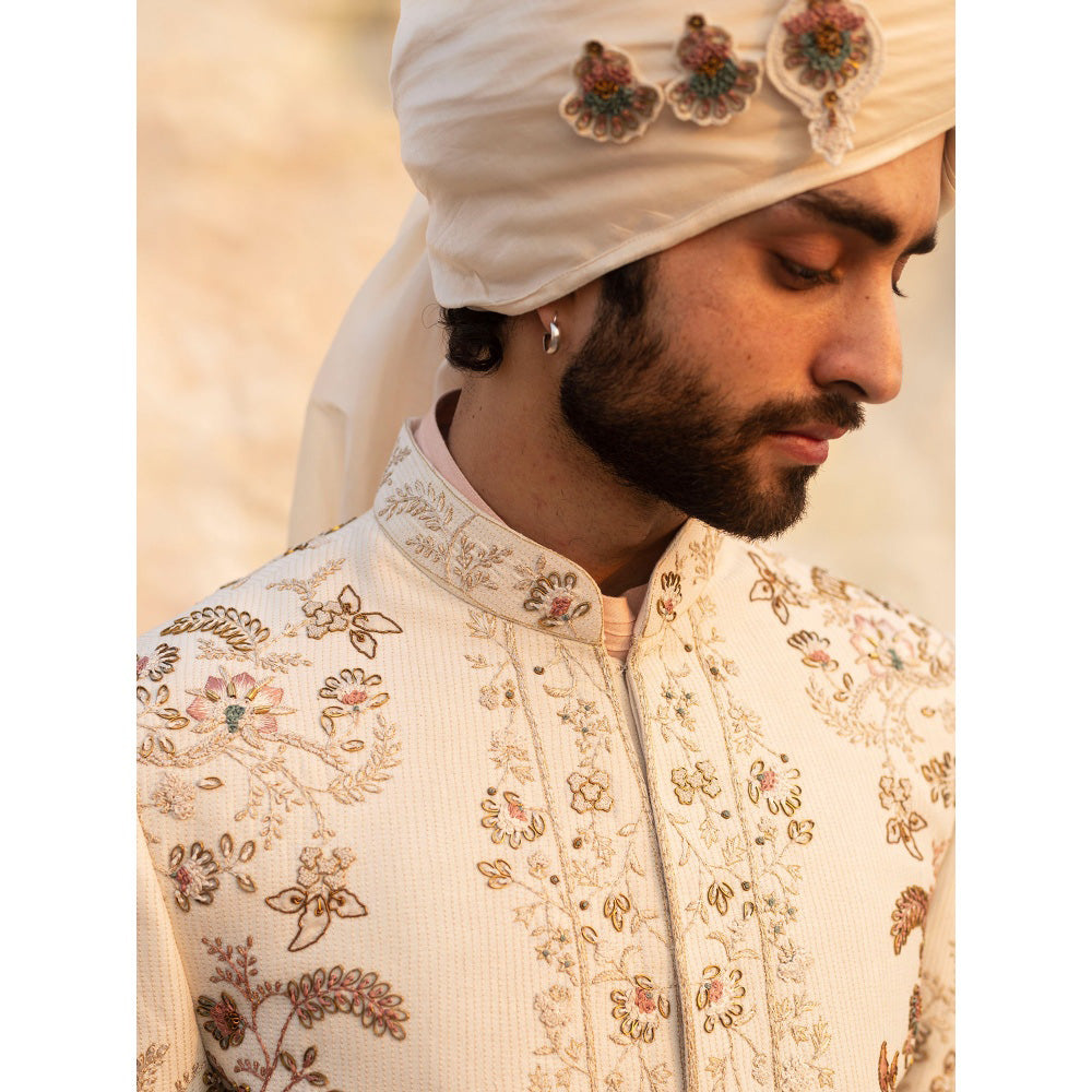 Jatin Malik Dirty Ivory Sherwani (Set of 5)