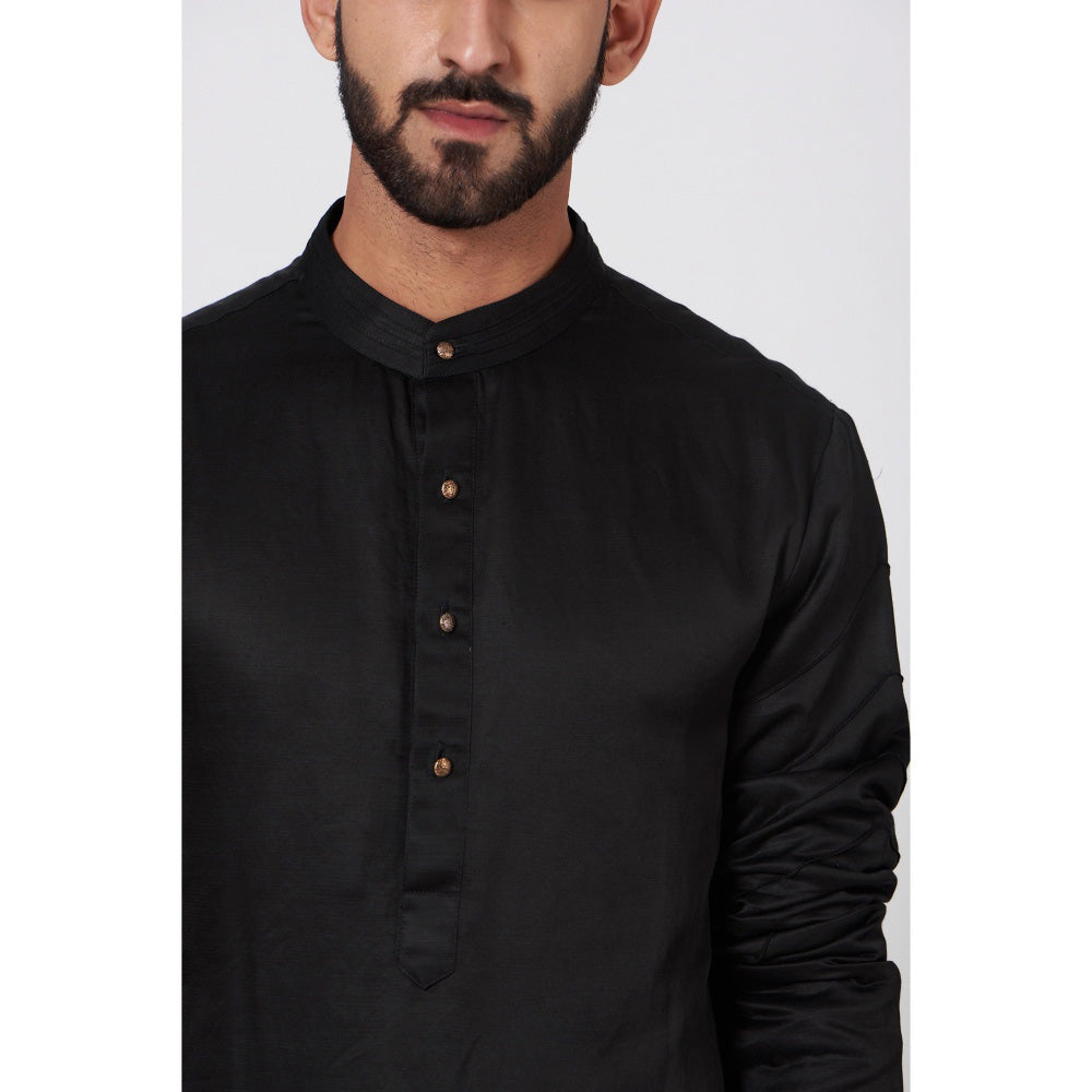 Jatin Malik Black Silk Kurta (Set of 2)