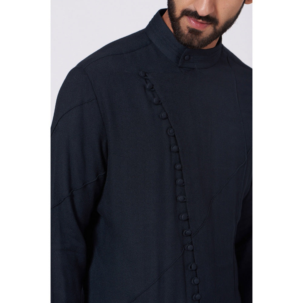 Jatin Malik Midnight Blue Asymmetrical Kurta (Set of 2)