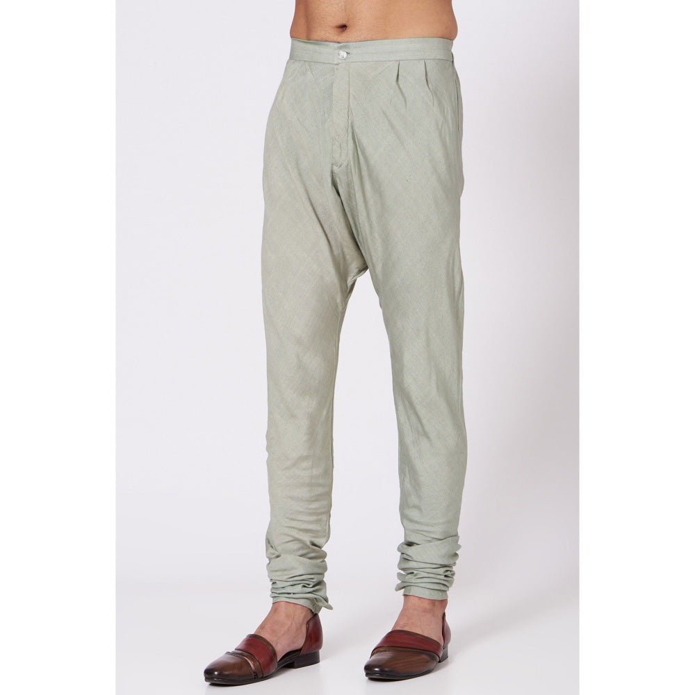 Jatin Malik Sage Green Shoulder Buttoned Kurta (Set of 2)