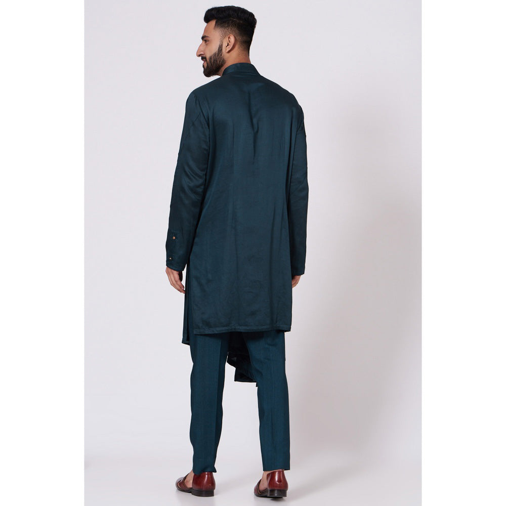 Jatin Malik Teal Blue Drape Kurta (Set of 2)