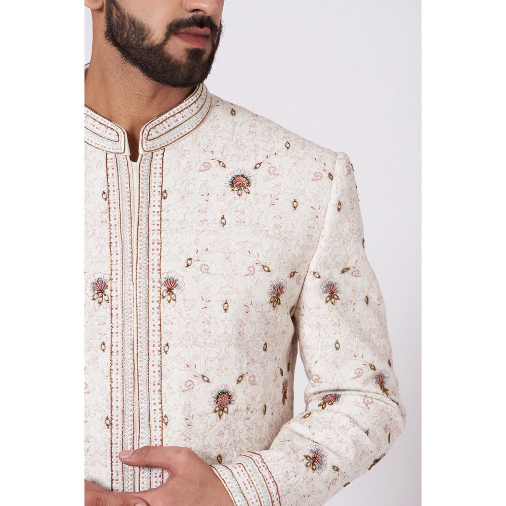Jatin Malik Soft Ivory Sherwani (Set of 4)
