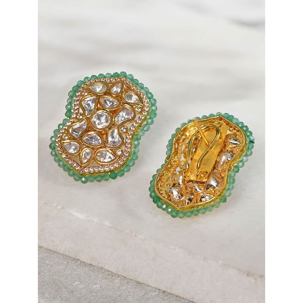 Joules By Radhika Kundan Polki Green Beaded Stud Earrings