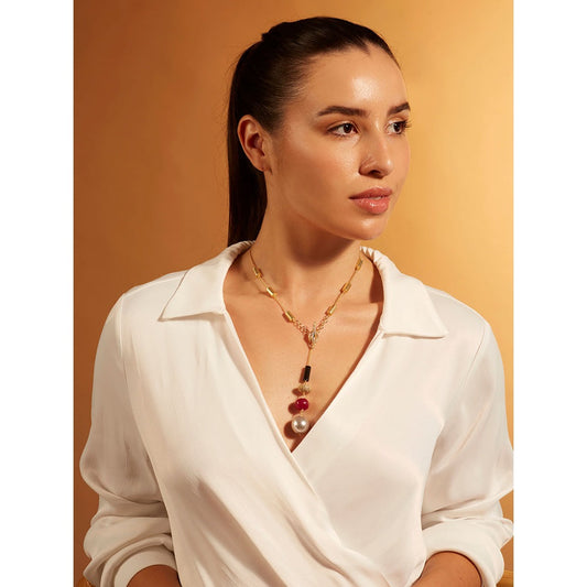 Joules By Radhika Red Gold Lariat Necklace