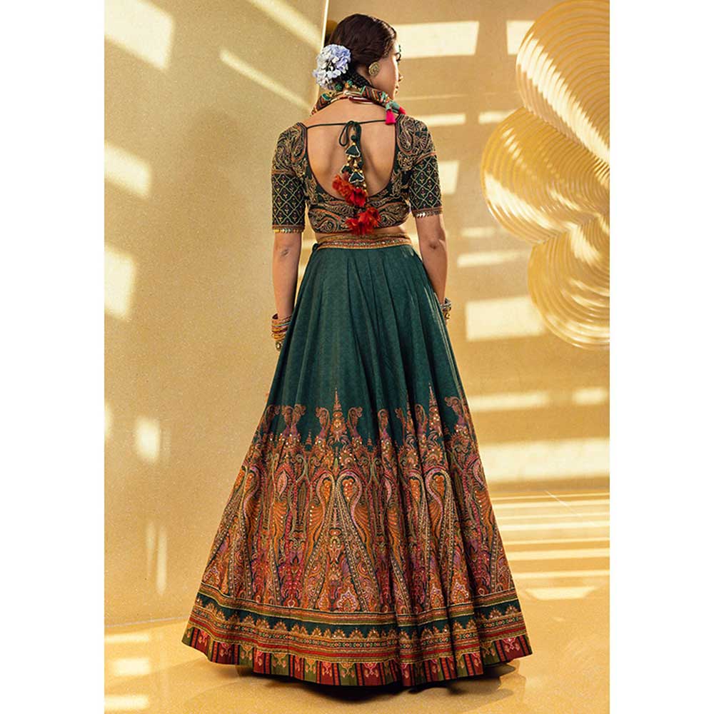 KALISTA Mehjabeen Forest Green Lehenga (Set of 3)