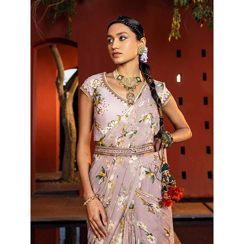 KALISTA Kiara Pre Draped Saree with Stitched Blouse