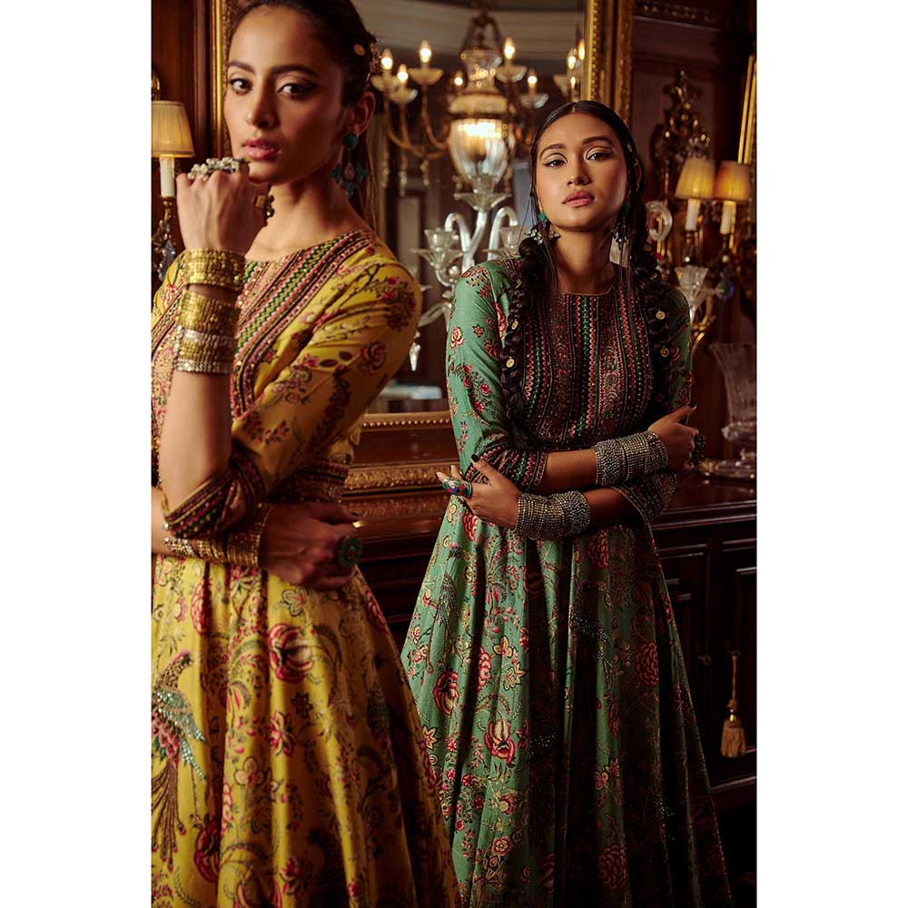 KALISTA Bageecha Sea Green Peacock Anarkali Set (Set of 2)