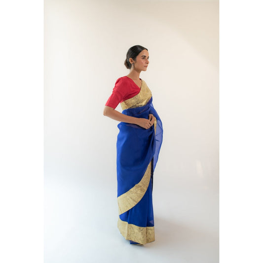 KAPARDARA Royal Blue Saanjh Hand Crafted Saree