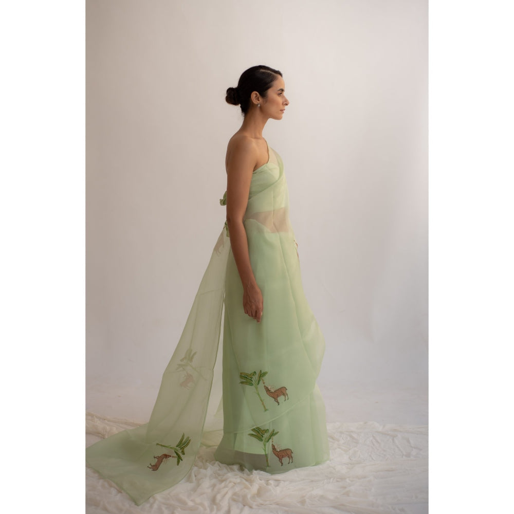 KAPARDARA Sage Green Frith Hand Painted Saree