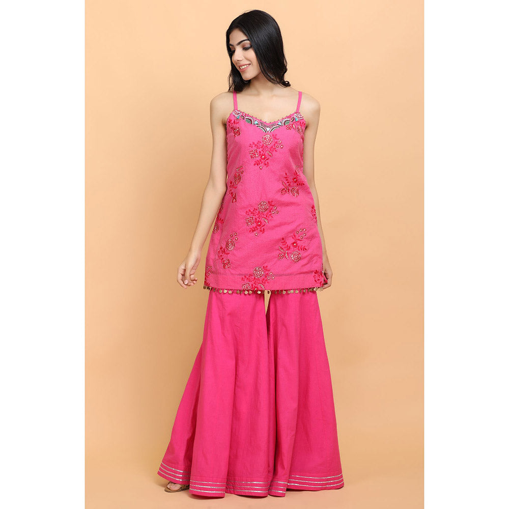 Arpita Sulakshana Raspberry Pink Kurta Sharara with Dupatta (Set of 3)