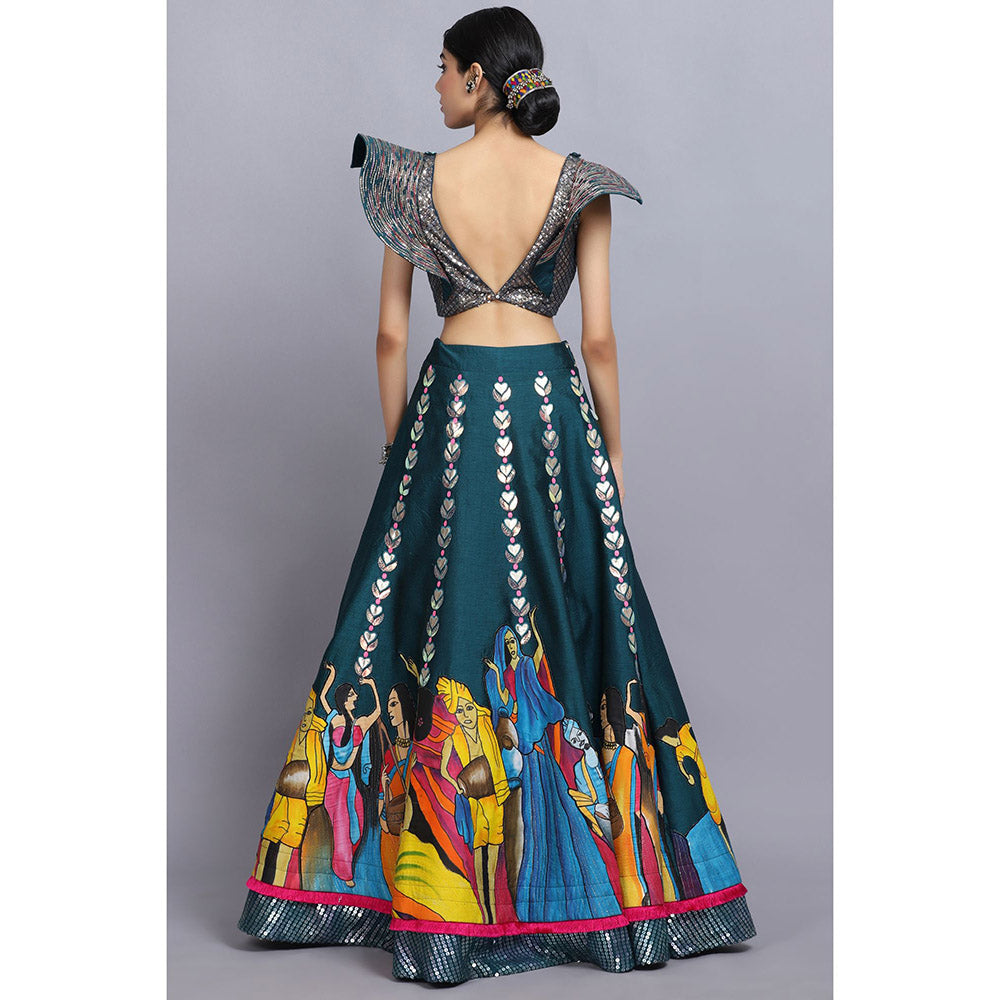 Arpita Sulakshana Signature Handpainted Lehenga Blouse and Dupatta (Set of 3)