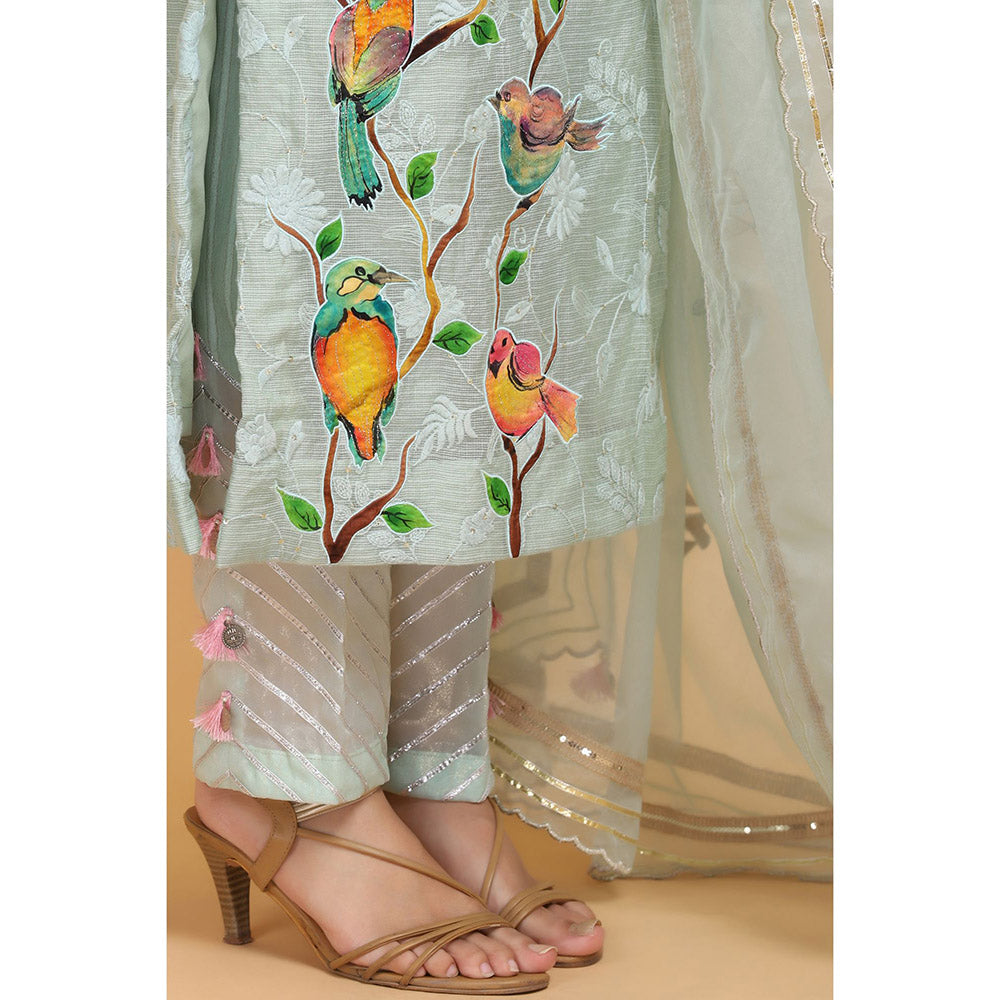 Arpita Sulakshana Blue Handpainted Kurta Pant with Dupatta (Set of 3)