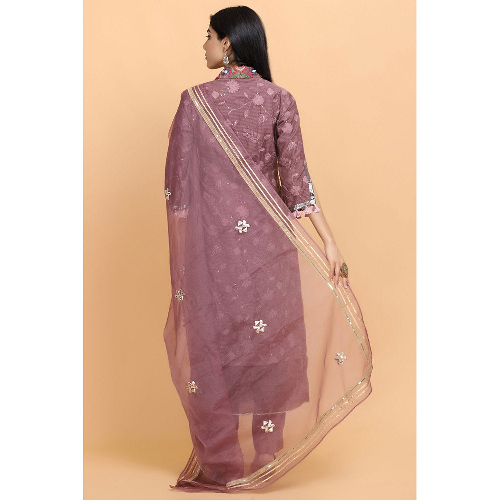 Arpita Sulakshana Dusty Mauve Handpainted Kurta Pant with Dupatta (Set of 3)