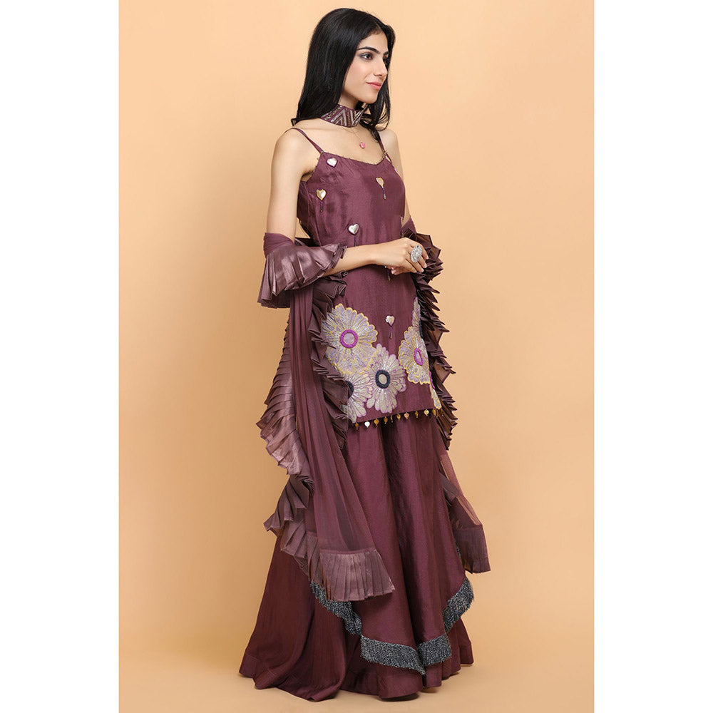 Arpita Sulakshana Wine Silk Kurta Sharara with Dupatta (Set of 3)