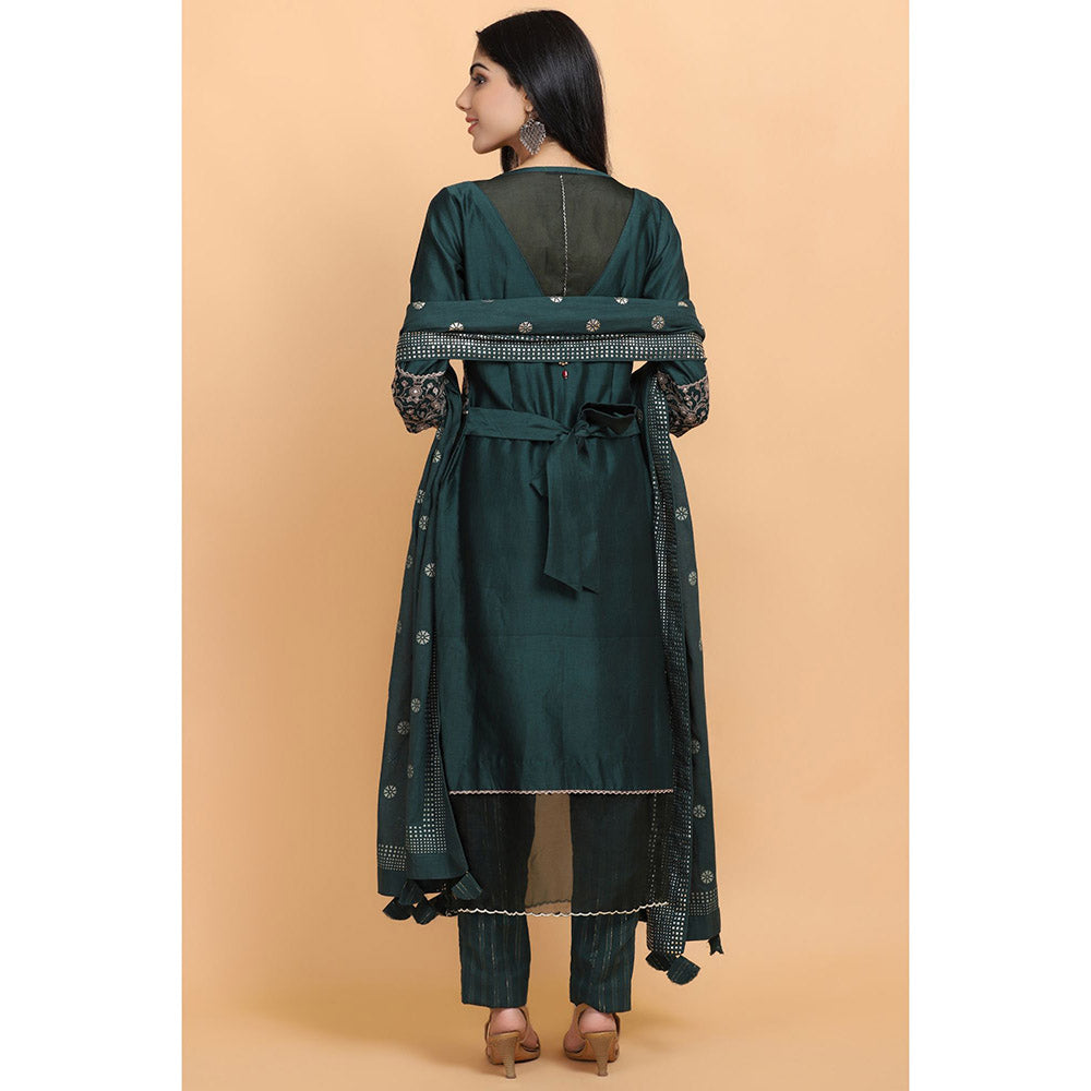 Arpita Sulakshana Bottle Green Chanderi Silk Kurta Pant and Dupatta (Set of 3)